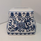 Tissue Box Cover Vintage Ceramic Blue   White Floral Chinoiserie Unique 7 x6 