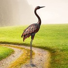 Metal Crane Statue 48 Inch Bronze Patina Finish Standing Yard Art For Garden