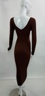 Brown Ribbed Knit Bodycon Maxi Dress   Long Sleeve Deep V-neck
