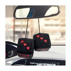 2 Pcs Fuzzy Plush Dice For Car Mirror 2 75  Retro Square Heart - Black   Red