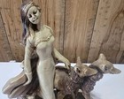 Vtg   Plaster Art Deco Figurine Statue Woman Walking Borzoi Dogs Made In Mexico 