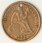 1889 Love Token Seated Liberty Dime - Engraved Design letters  Chain Hole - Lt39