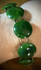 Vintage Art Deco Silver Metal Linked Bracelet W Forest Green Marbled Bakelite