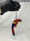 Vintage Wood Hand Painted Carved Hanging Parrot Macaw On Perch Bird  Folk Art