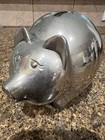 Super Cute Vintage Silver Plate  Pewter Piggy Bank Metal Opener On Bottom Vguc      