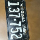Virginia 1966 Vintage License Plate 137-752 Black White Passenger Car Tag