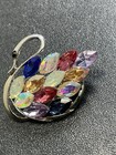 Colorful Marquise Crystal Rhinestone Swan Figural 1 75 Inch Vintage Brooch Pin