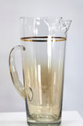 Vintage Mcm Glass Cocktail Pitcher Set W 6 Glasses Gold Iridescent Ombre