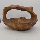 Hand Carved Wood Basket Trinket Bowl Handle Rustic Farmhouse Primitive Decor