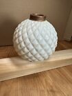 Antique Original White Milk Glass Raised Quilt Lightning Rod Ball Copper Caps