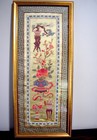 Vintage Japanese Hand Embroidered On Silk Framed Wall Art Vases  Flowers
