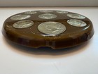 Vintage Decorative Novelty Tray W Embedded Foil Fake Silver Dollar Coins Kennedy