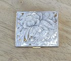 Vintage Schildkraut Mother Of Pearl Compact  Intricately Carved Flowers