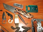 Junk Drawer Lot- Knives - Autograph Baseball - Lighter - Turkey Call - Harmonica