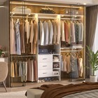 96inch Closet System With 3 Wooden Drawers     5 Hanging Rods And Storage Shelves