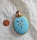 Victorian Inspired Vintage Blue Glass Perfume Bottle Hand Painted Flowers