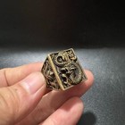 2pcs Vintage Brass Dragon Signet Ring - Heavy Square Relief Carved Men s Jewelry