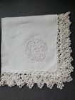 Vtg Wedding Hanky Tatted Border Embroidery Monogram  b  Bride Madeira