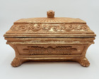Vintage Ornate Lidded Casket Jewelry Trinket Box Antique Gold Finish