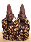 2pc Rare Royal Ibeji King Queen Pair Cowrie Jacket Yoruba African Carving Statue