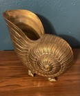 Vintage Mid-century Modern Footed Heavy Brass Nautilus Shell Planter