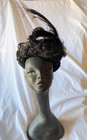 Stunning Antique French Black Beaded Matt Sequins Feather Mourning Bonnet C1880s
