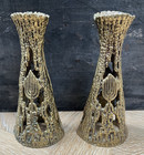 Judaic Shabbat Brass Candle Holders Vintage Brutalist Jerusalem Wainberg Israel