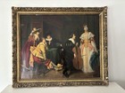 Large Antique Oil On Canvas Painting Romantic Scene 19th Century Giltwood Frame