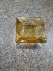 Vintage Square Clear Amber Glass Ashtray 3 5  Mcm Cigarette Cigar Vgc Euc