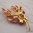 Vintage Pink Navette Rhinestone Gold Tone Flower Swag Pin Brooch