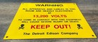 Rare  Warning 13 200 Volts Keep Out The Detroit Edison Dte Porcelain Sign Skull