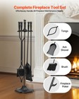 Vevor Fireplace Tool Set 5 Pcs Five Prong Stand Tongs Shovel Brush Poker Black