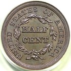 1854 C-1 Pcgs Ms62 Bn Braided Hair Half Cent Copper Coin 1 2c