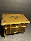 Old 1960 s Gold Painted Wood Small Jewelry Box Vintage Chest Of 3 Drawers  r56