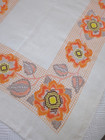 Vintage Tablecloth Mid Century Orange Yellow Brown Flowers Rectangular 70s 80s
