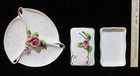 Rose Bud Vanity Set 6 Pc Jewelry Tray Trinket Dish Ashtray Candle Holder Vintage