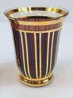 Vtg Mcm Art Deco Czech 3 Cocktail Glasses Gold Stripes Modernist Dark Amber Red