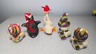 Lot Of 5 Vintage Flocked Christmas Ornaments  Duck Bear Penguin