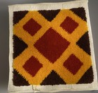 Vintage Latch Hook Rug Brown Orange Yellow Geometric Retro 1970s Wall Hanging