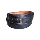 Men s Genuine Leather Black Belt Rope Pattern Embossed Matte Silver Screw Buckle