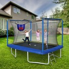 8ft X 12ft Blue   Black Rectangular Trampoline With Basketball Hoop