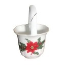 2x Vintage Christmas Lefton 1987 Poinsettia Porcelain Basket Hand Painted