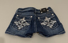 Miss Me Girls Denim Shorts Size 14 Embroidered Rhinestone Silver Stitch
