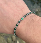 Men Emerald Gemstone 925 Sterling Silver Vintage Chain Bracelet