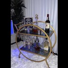 Round Gold Bar Cart 2 Mirrored Shelves Bar Serving Cart With Wheels And Glass   
