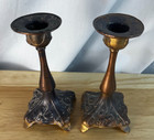 Pair Of Antique Art Nouveau Gold Gilded Gilt Metal Candlesticks Candle Holders