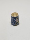 Vintage Cloisonn   Thimble Blue Bird Floral Enamel Gold Tone Sewing Collectible