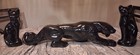 Vintage Mcm Ceramic Black Panther Tv Statue 3 Piece Set Glazed Cat Figurine Lot