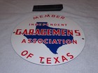 Vintage Member Independent Garagemens Association Texas 14  Porcelain Metal Sign