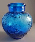 Cobalt Blue Floral Glass Vase 10    Tall Very Heavy Vintage